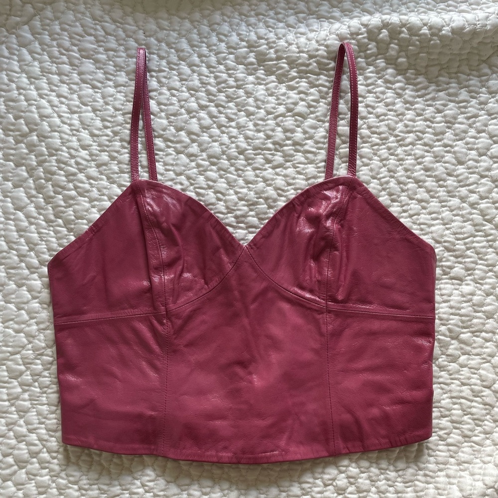 Fleur du Mal pink leather cropped bustier top. Sz L